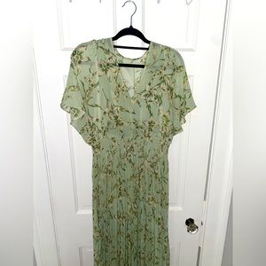 Sage Green Pleated Midi Dress